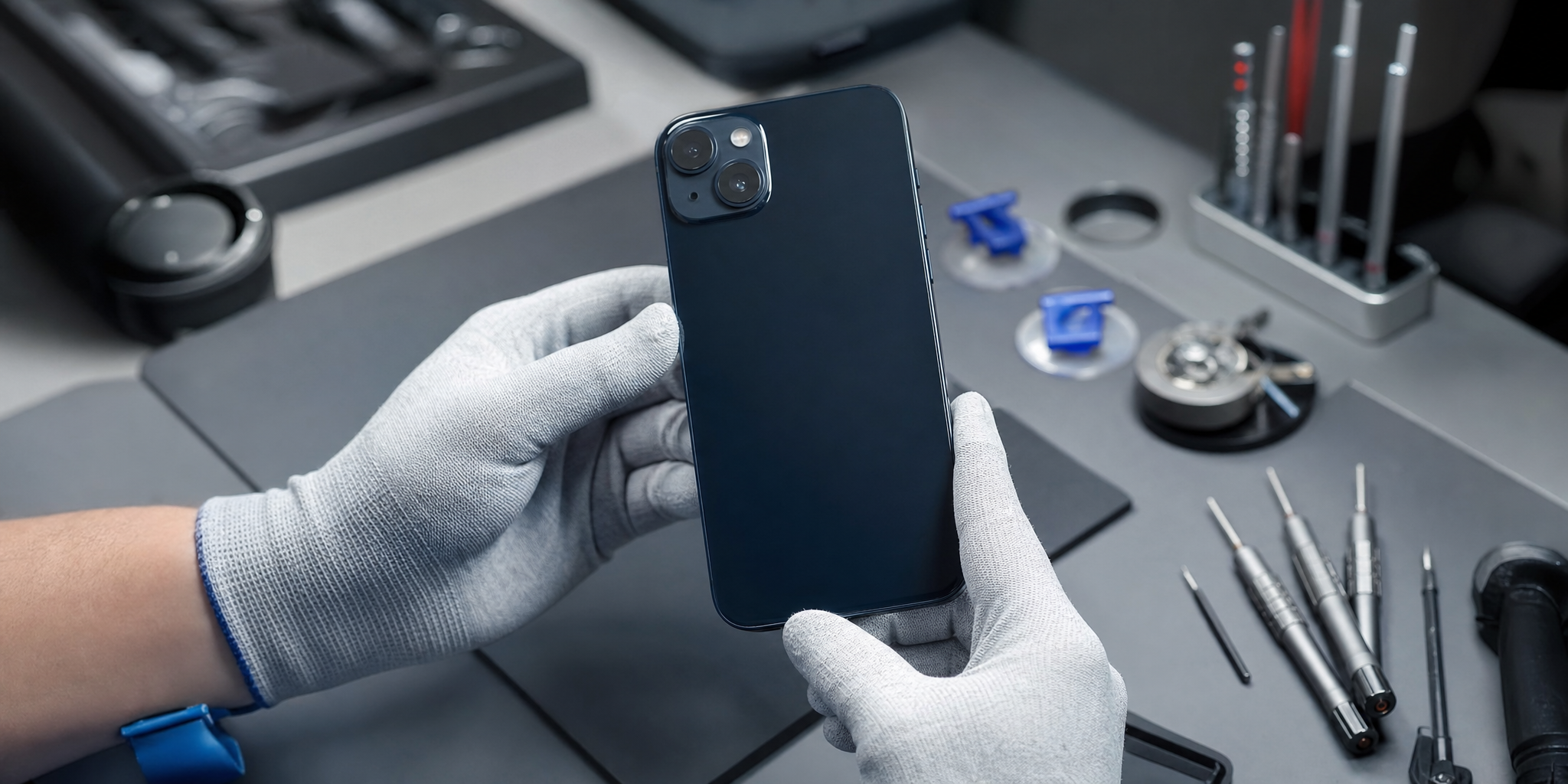 Réparation et changement de vitre arrière d'iPhone 14 à Villeneuve-d'Ascq