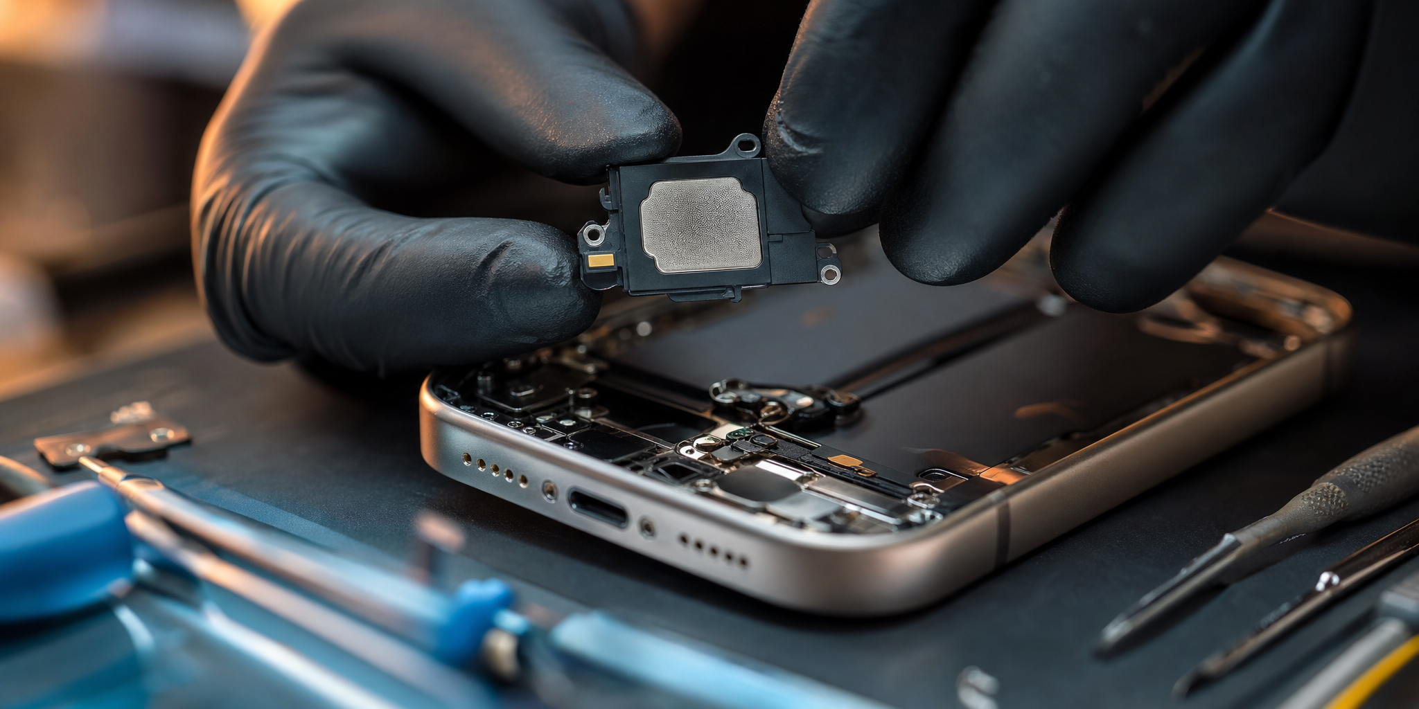 Professionnel iPhone 15 Pro : remplacement du haut-parleur par nos experts